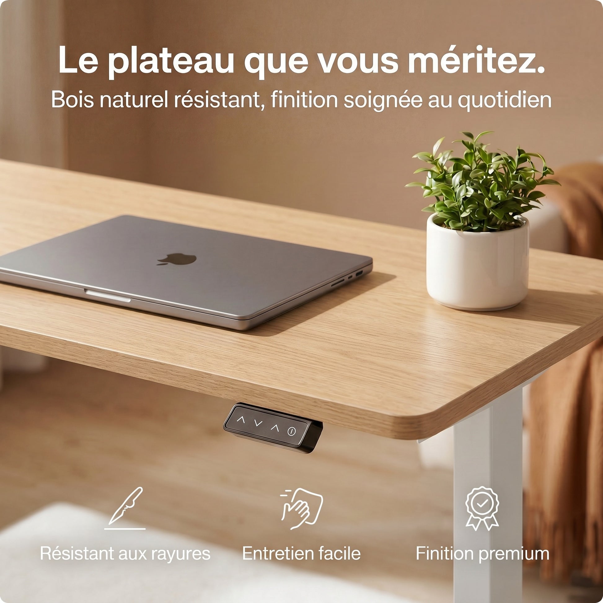 Bureau assis-debout électrique compact Postrua 120x60 cm — Beige