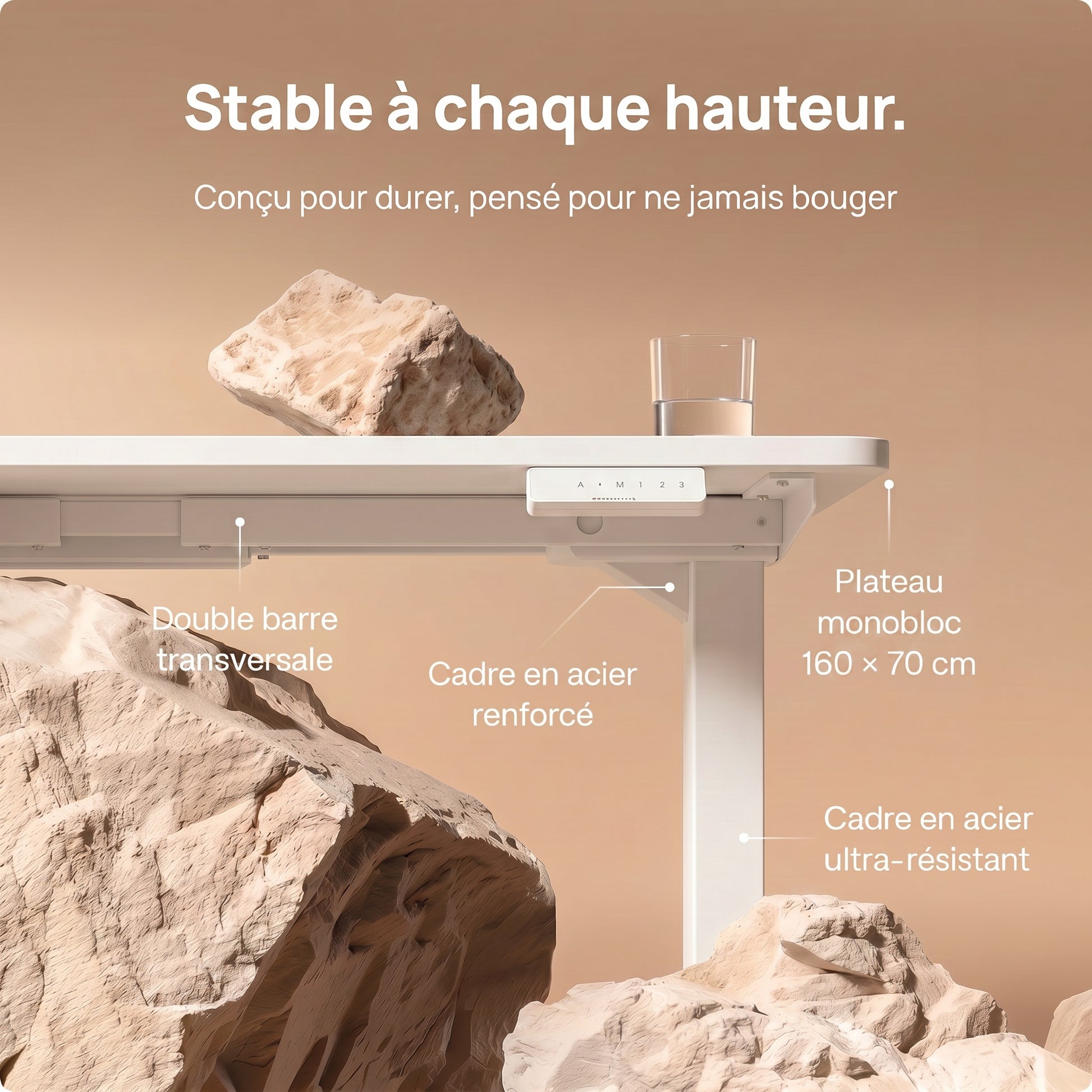 Bureau assis-debout électrique Postrua 160x70 cm — Blanc