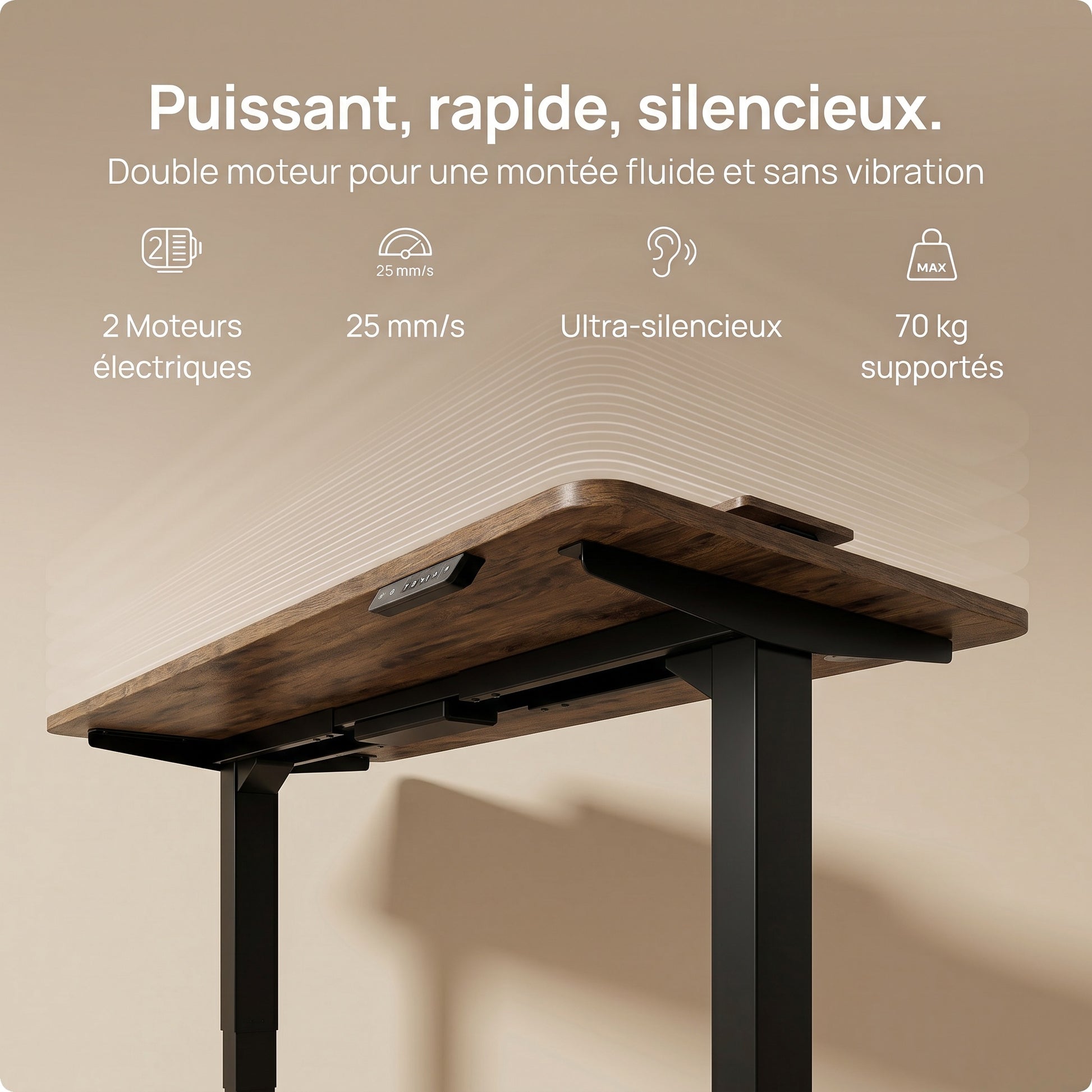 Bureau assis-debout électrique Postrua 160x70 cm — Bois