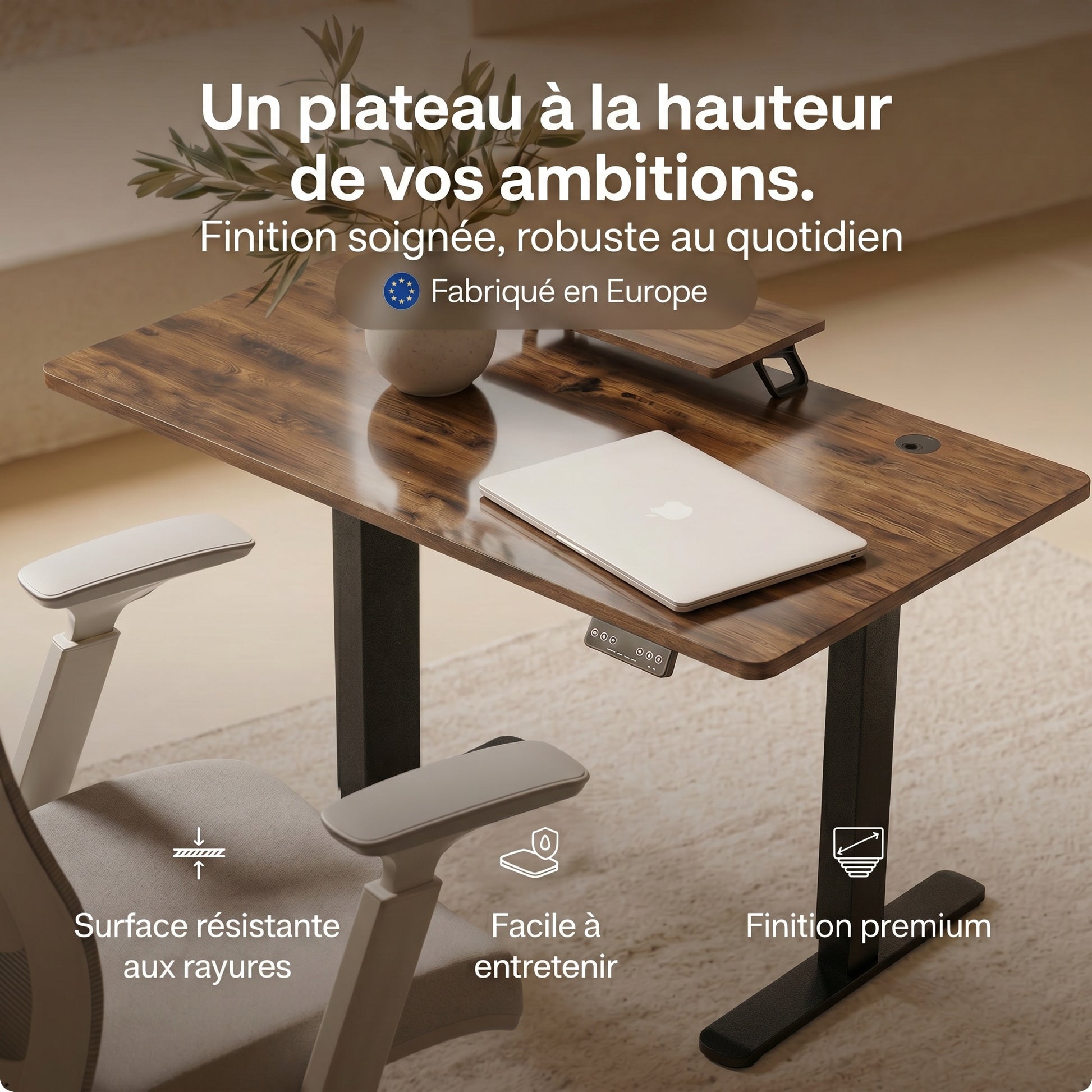 Bureau assis-debout électrique Postrua 160x70 cm — Bois