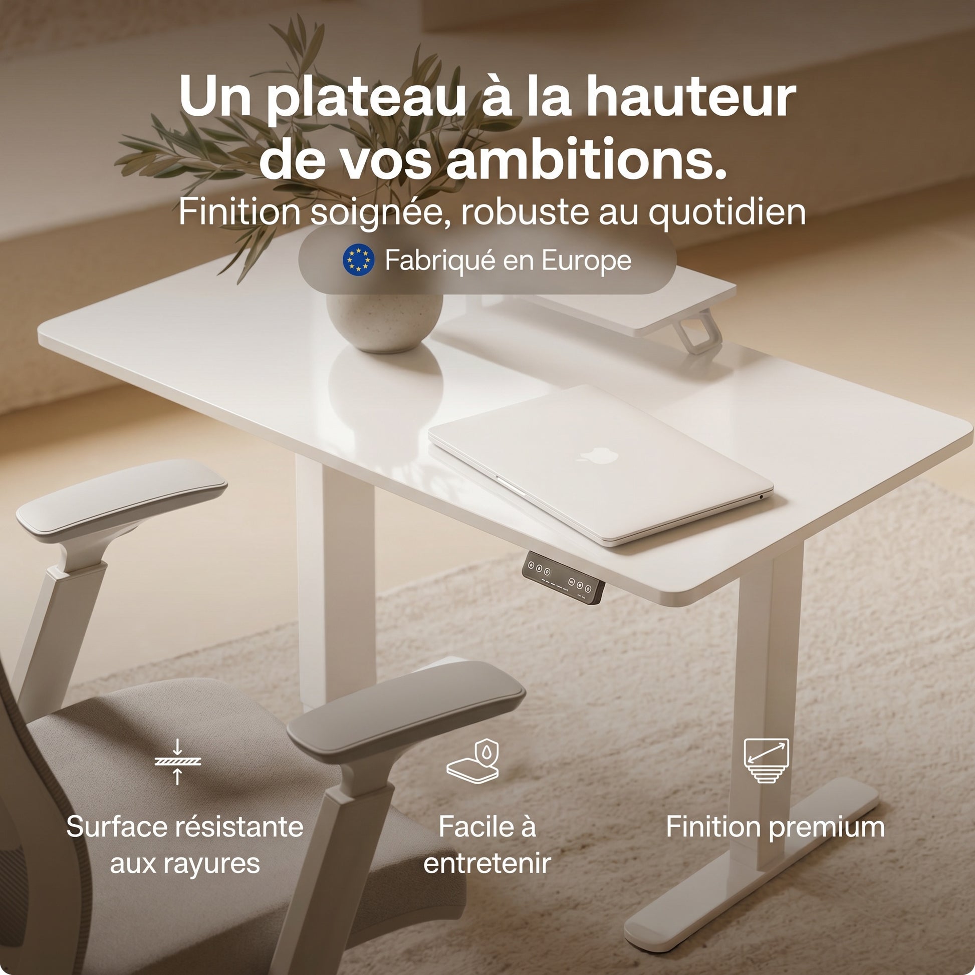 Bureau assis-debout électrique Postrua 160x70 cm — Blanc