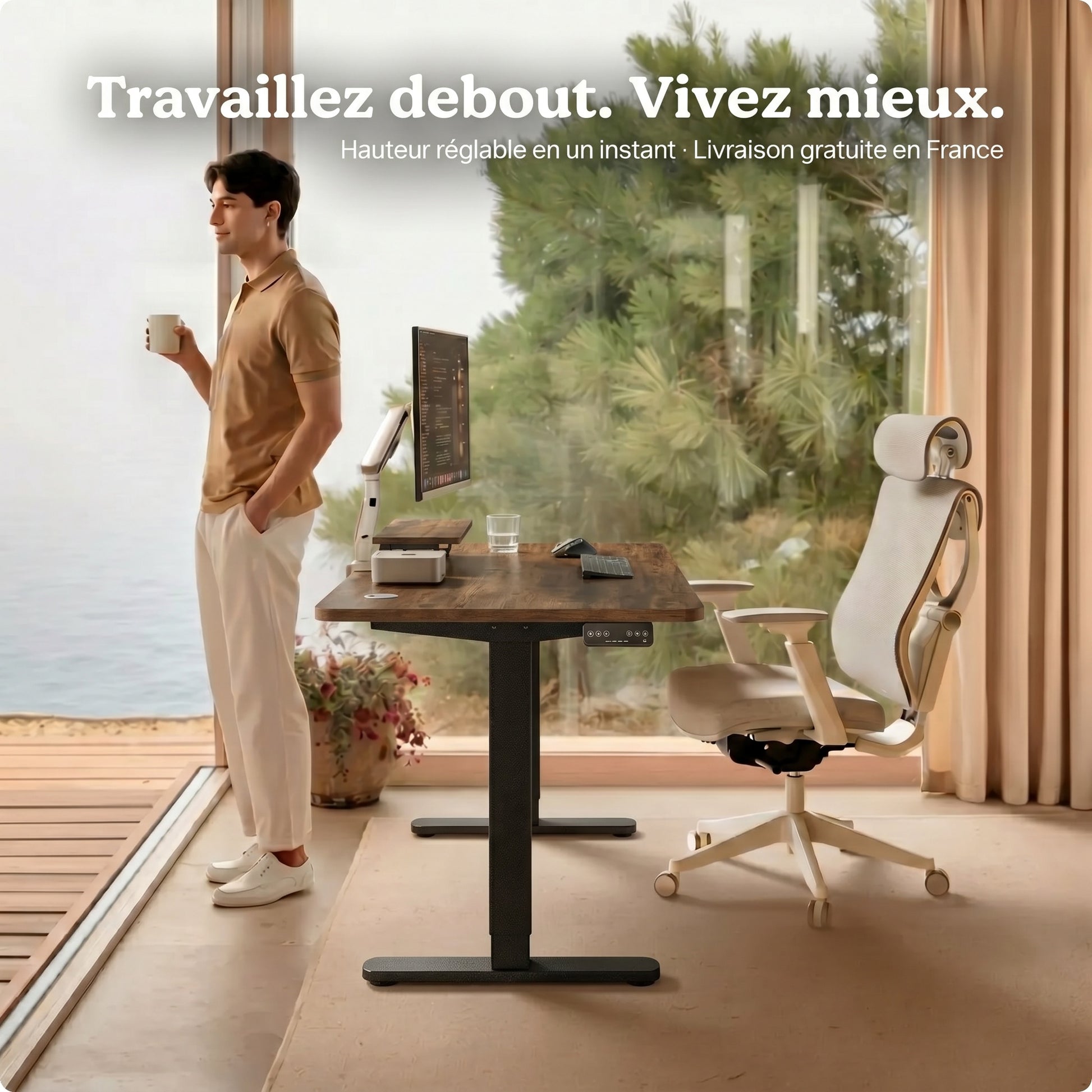 Bureau assis-debout électrique Postrua 160x70 cm — Bois
