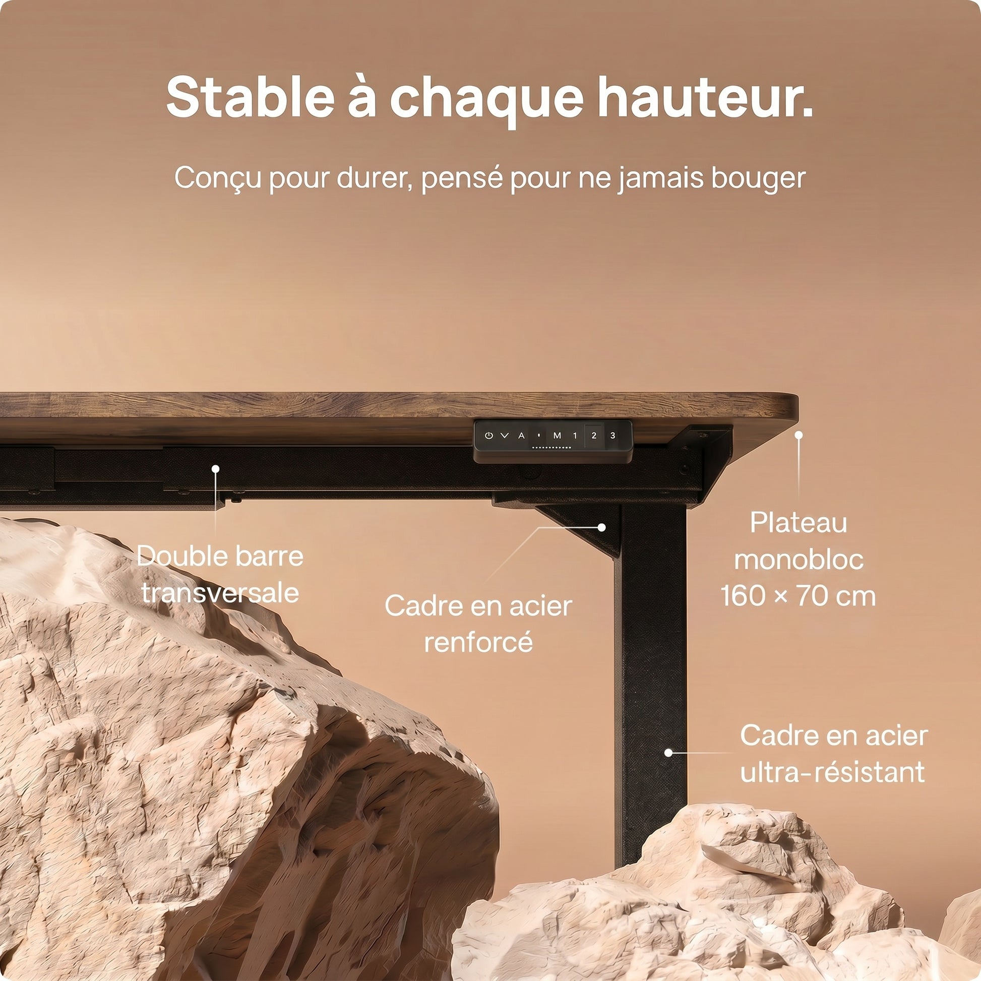 Bureau assis-debout électrique Postrua 160x70 cm — Bois