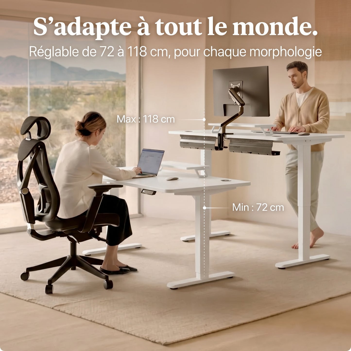 Bureau assis-debout électrique Postrua 160x70 cm — Blanc