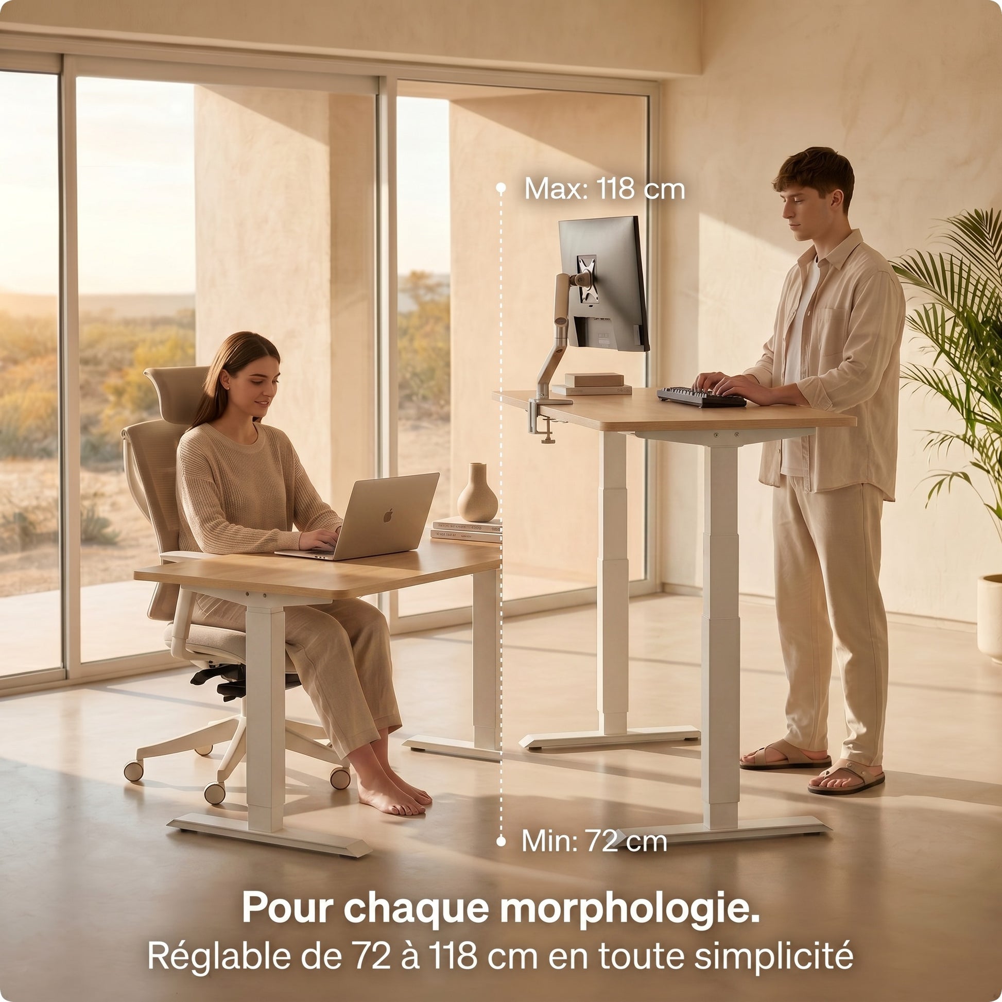 Bureau assis-debout électrique compact Postrua 120x60 cm — Beige
