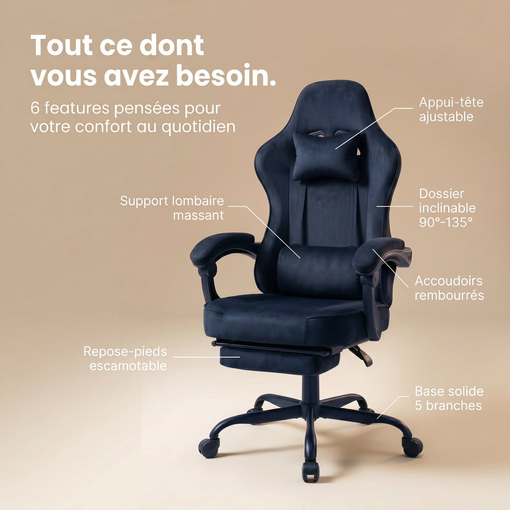 Chaise gaming bleu
