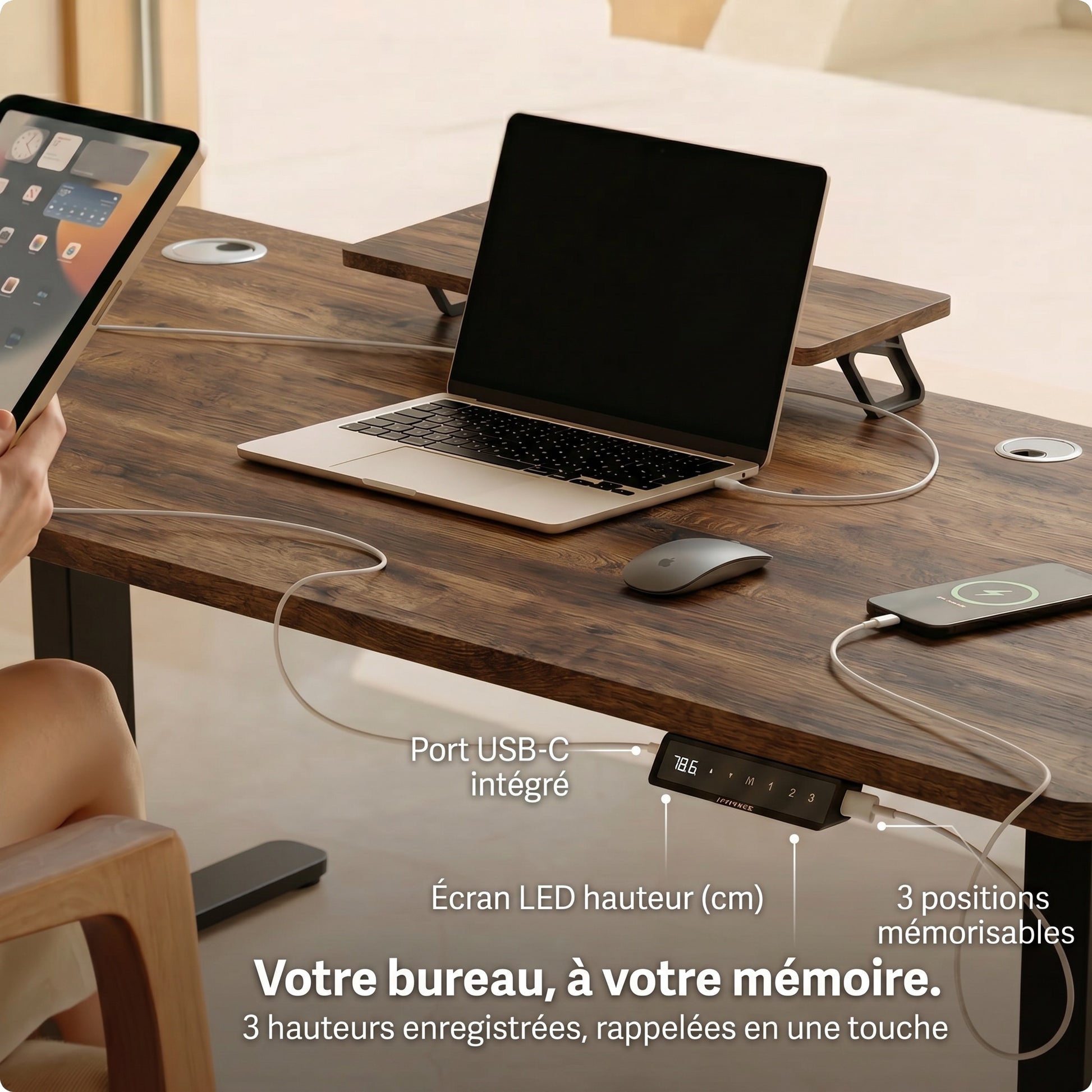 Bureau assis-debout électrique Postrua 160x70 cm — Bois