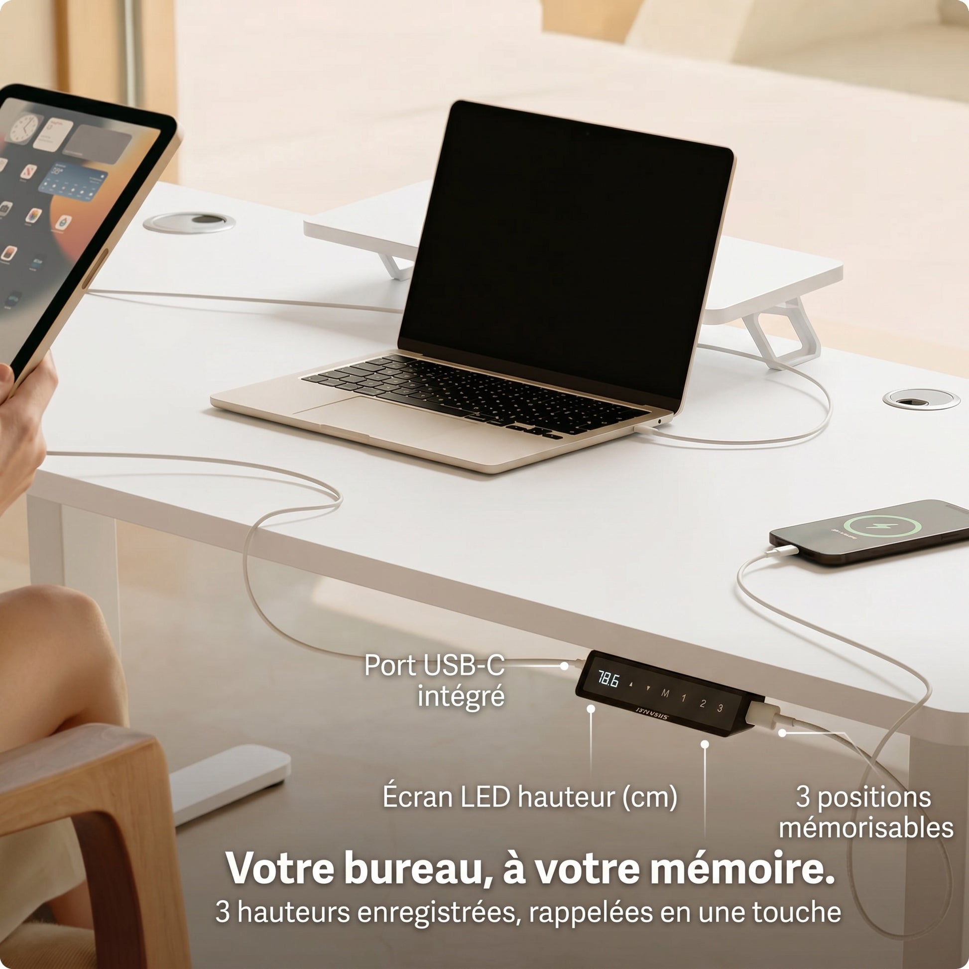Bureau assis-debout électrique Postrua 160x70 cm — Blanc