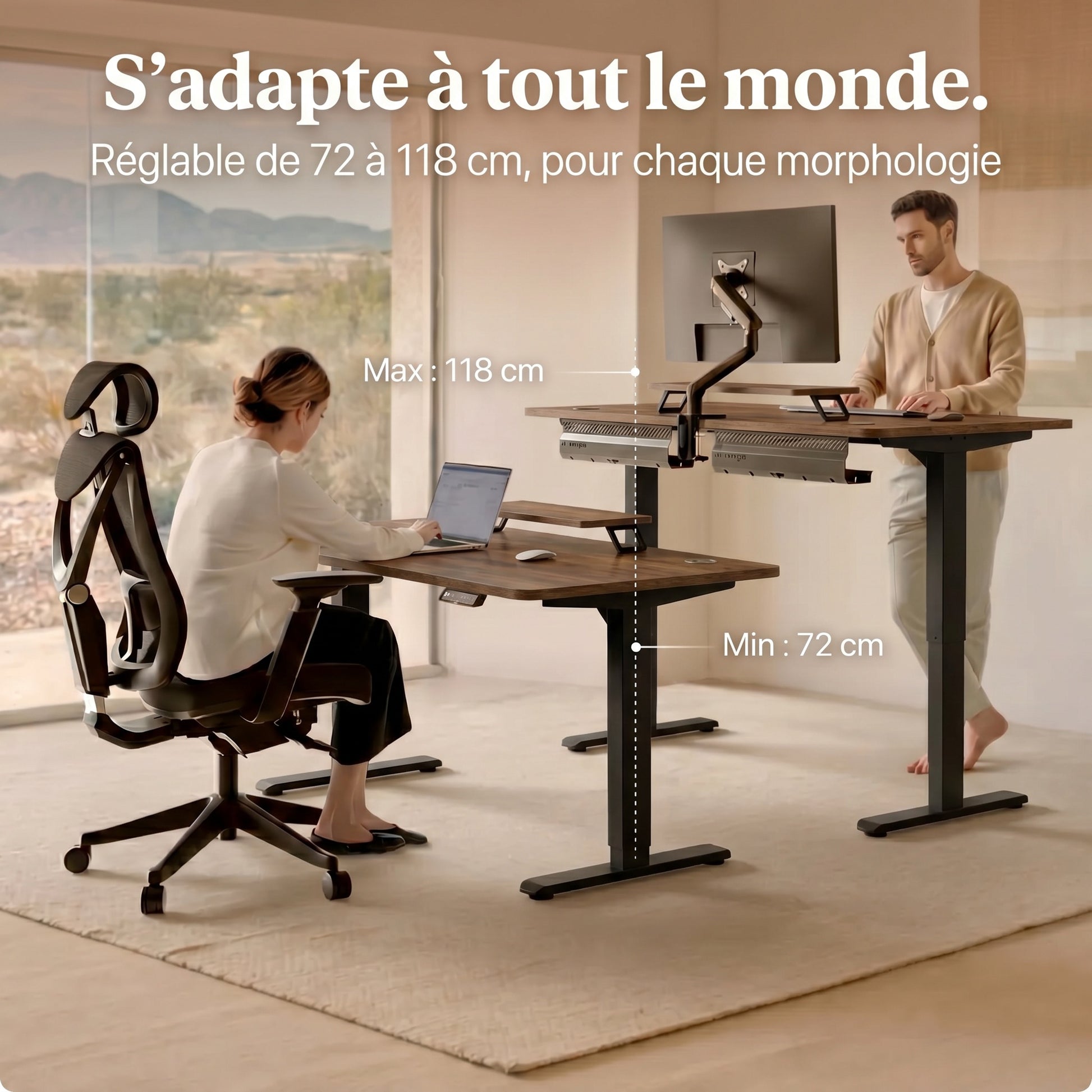 Bureau assis-debout électrique Postrua 160x70 cm — Bois