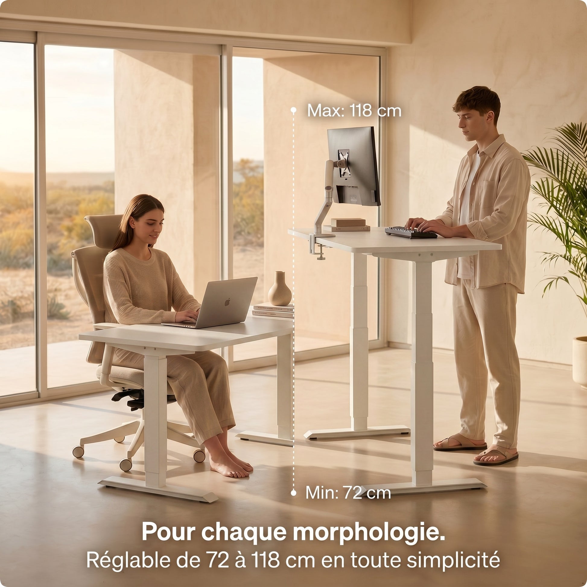 Bureau assis-debout électrique compact Postrua 120x60 cm — Blanc